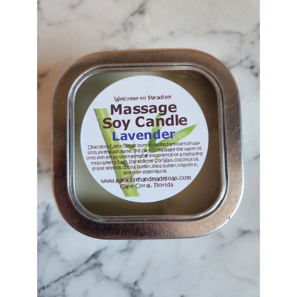 Welcome to Paradise Massage Candle Lavender Soy Wax, Coconut Oil, Essential Oils